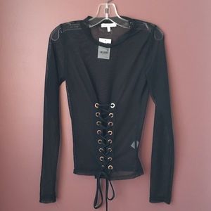Charlotte Russe black lace up mesh top